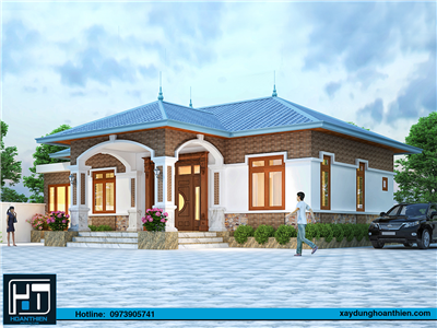 Mẫu biệt thự mái thái 1 tầng, diện tích  15x8m
